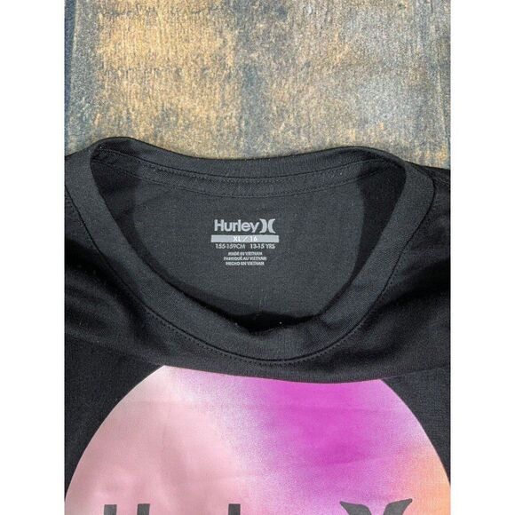 Hurley Girls Size XL 16 Crossed Hem Long Sleeve Black Logo Tee! - Picture 3 of 7